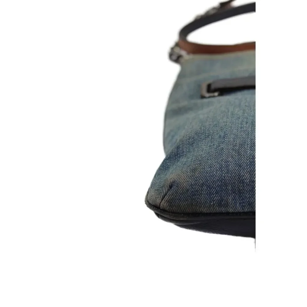 Coach Womens Denim Zip Up Shoulder Bag Blue